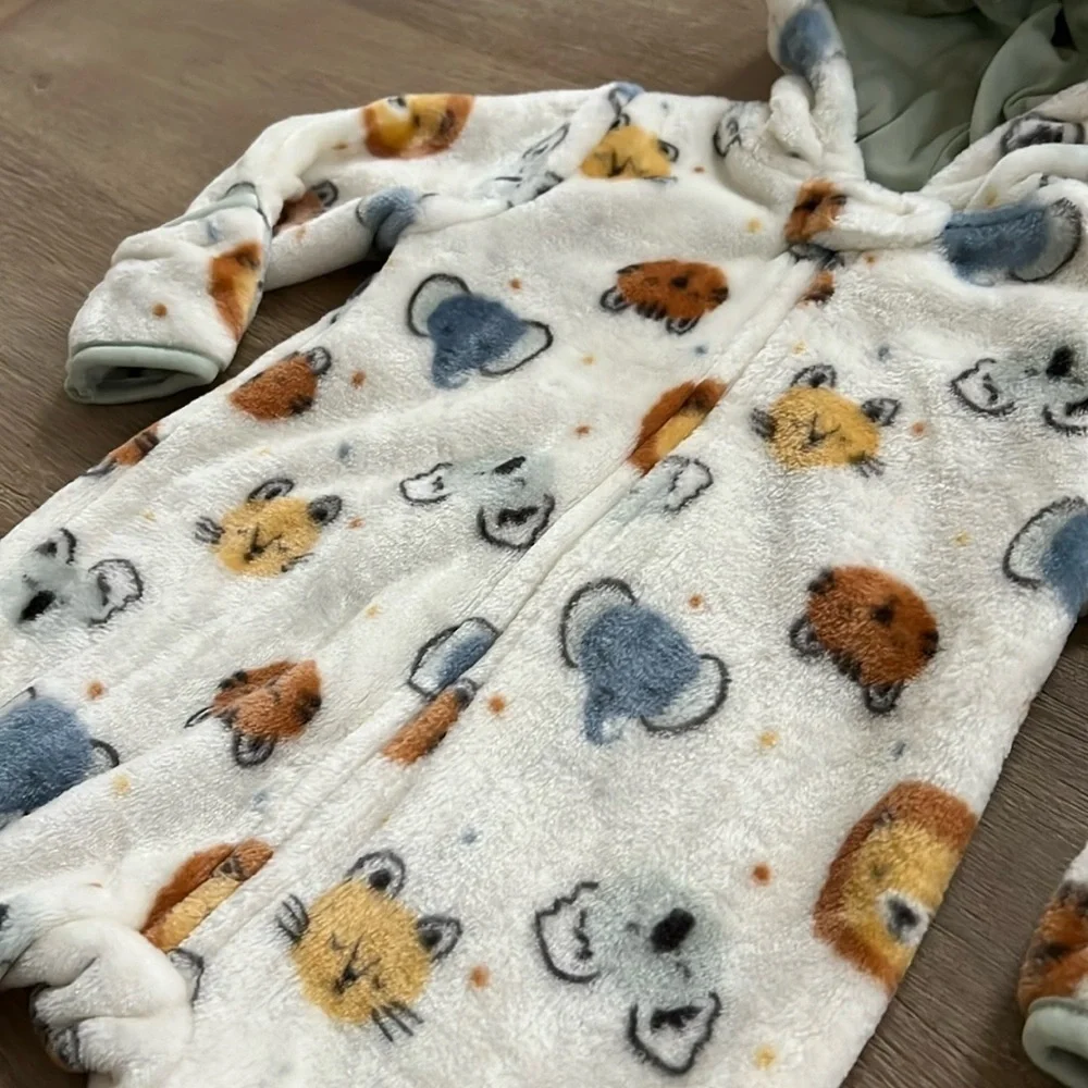 Chickpea Neutral Baby Boy Girl Animals Fuzzy Pram Bunting Coverall 3-6 months